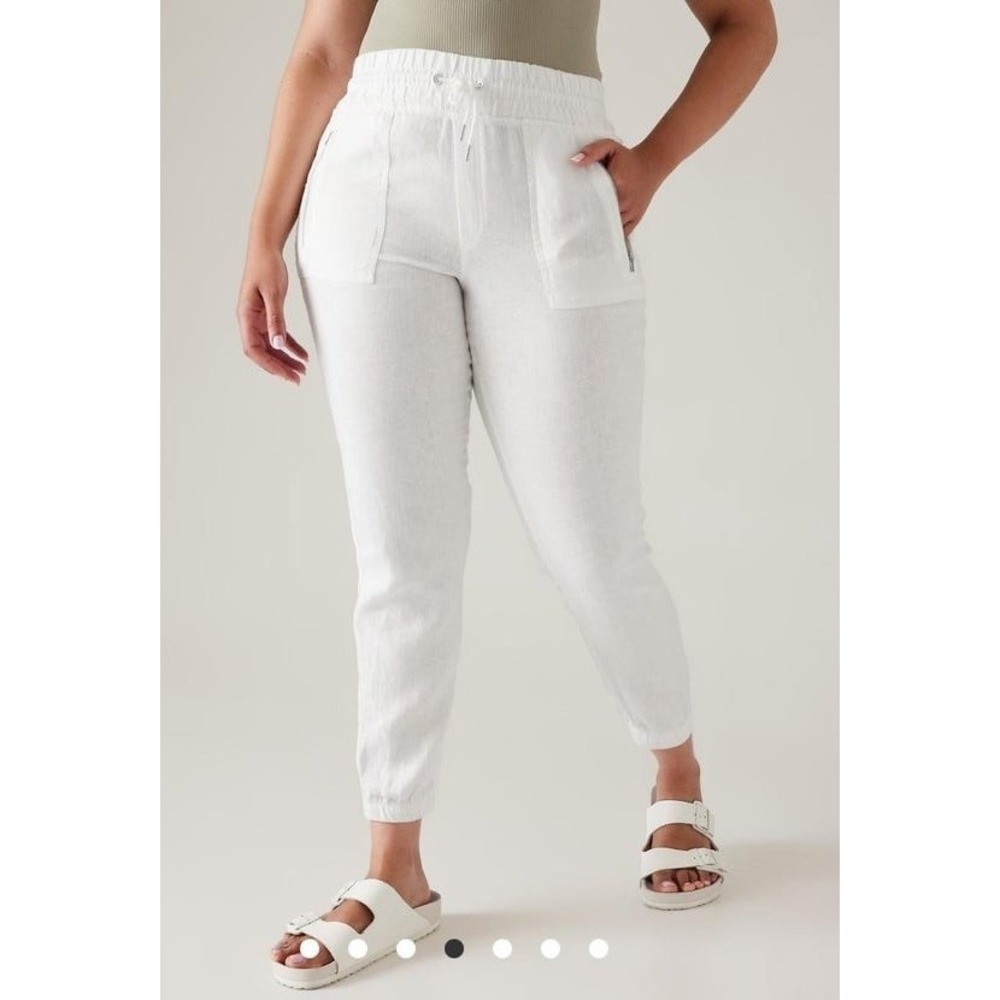 Athleta Cabo Linen Jogger Women 12 White Drawstring Beach Coastal Athleisure